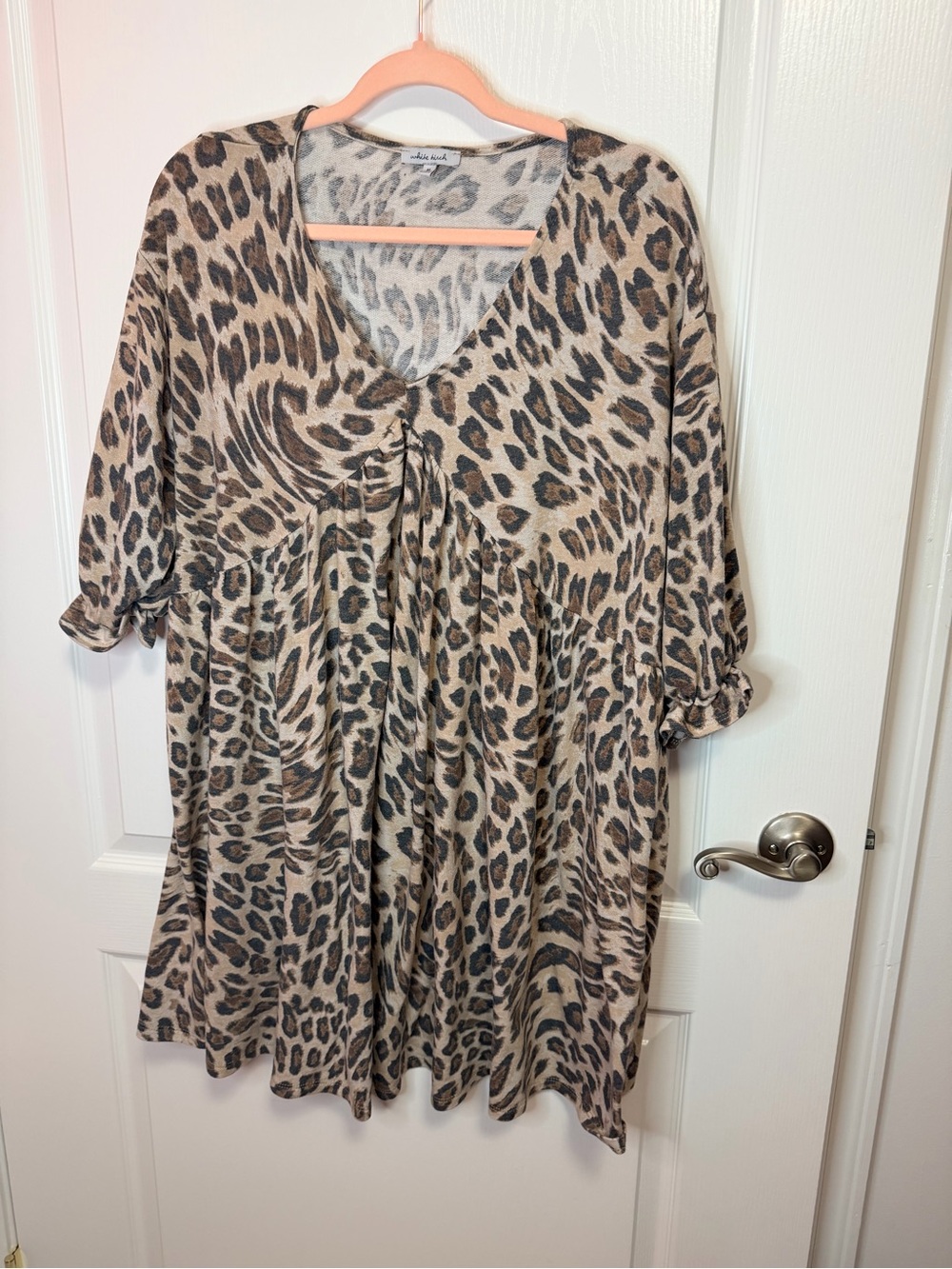 white birch Taupe and Black Leopard Print V-Neck Tunic